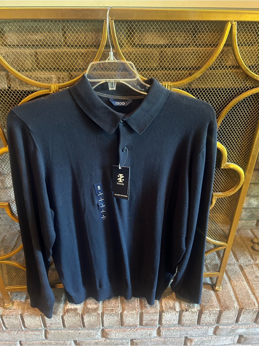 Izod Men's Black Long-Sleeve Polo Shirt